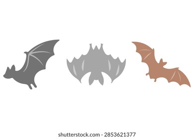 Three Bat Different Flying and Hanging Poses Illustration