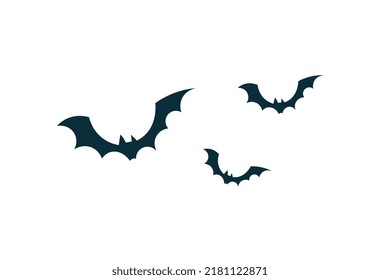 Three bats icon. Halloween social media sticker. Autumn scary international holidays, fictional characters. Horror and fear, panic. Graphic element for website. Cartoon flat vector illustration