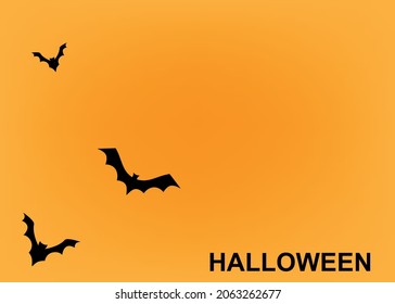 Three bats on an orange background. Halloween. Vector graphics, bright orange background.