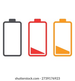 Three batteries with different levels of charge displayed in various colors
