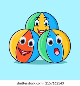 Three Beach Balls With Various Cute Expressions