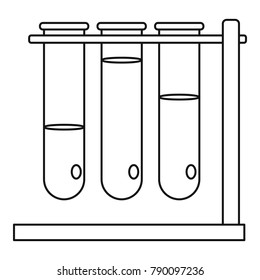 Three beakers icon. Outline illustration of three beakers vector icon for web