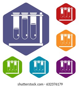 Three beakers icons set hexagon isolated vector illustration