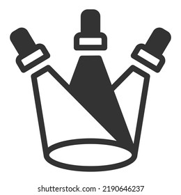 Drei Lichtstrahlen aus Flutlicht - Symbol, Illustration auf weißem Hintergrund, Stil der Glyphe