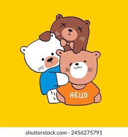 Three bears Bear , funny doodle bear. We all need more hugs! - lettering quote. Humor textile composition, hand drawn style print. Vector illustration.