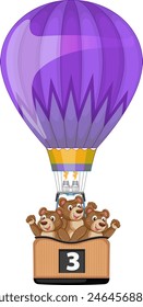 Tres osos en un globo aerostático, divirtiéndose