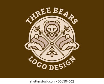 Three bears logo design - vector emblem, illustration.