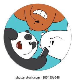 selfie de tres osos con su vector de diseño de círculo de teléfono