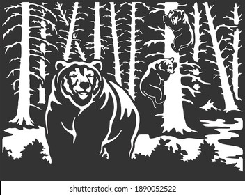 tres osos en el bosque silvestre