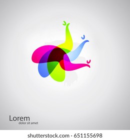 Three beautiful birds logo. Abstract SPA health beauty logo template. Vector illustration.