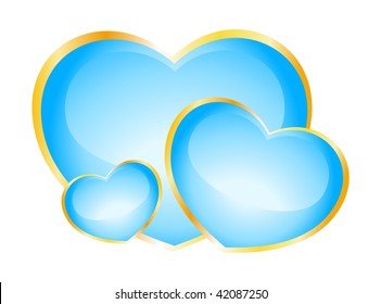 three beautiful blue hearts for a design on the day of Valentine