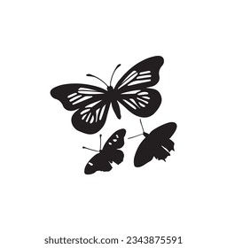 Three beautiful Butterflies silhouette vector art.
