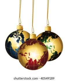 Three beautiful christmas globe balls. Vector illustration.