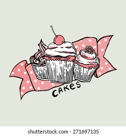 three beautiful delicious cupcakes vector images