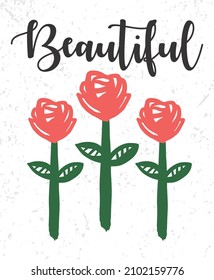 Three beautiful flower illustration with beautiful poster concepts