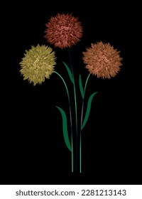 Three beautiful flowers. Vector file for designs.