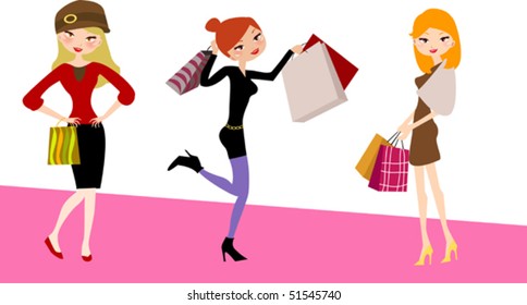 Three beautiful girls on a shopping
