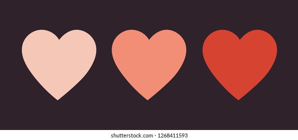 Three beautiful hearts of pink color against a dark background for the celebration of St. Valentine's Day. Flat design. Vector illustration