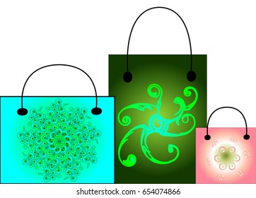 Three beautiful multi-colored bags of different colors in gradient performance