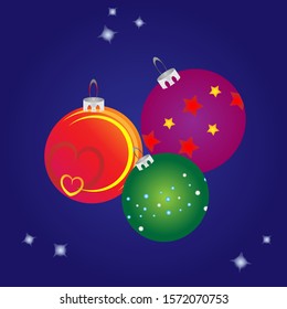 Three beautiful multi-colored Christmas balls.