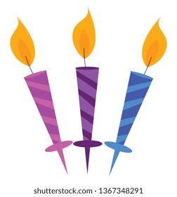 Three beautiful party candles vector or color illustration