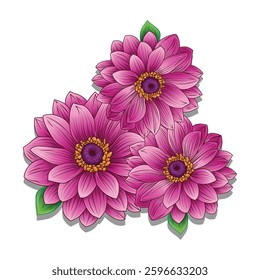 Three beautiful pink flowers with vibrant petals and a golden center, perfect for spring and summer.