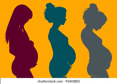 three beautiful pregnant woman silhouettes