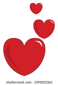 Three beautiful red hearts in different shapes vector color drawing or illustration