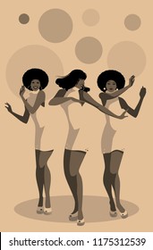 Three beautiful singers and soul dancers in the style of the sixties