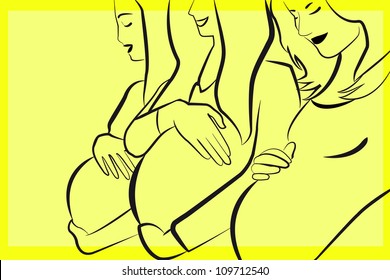 three beautiful women  pregnant