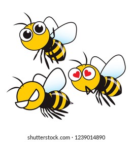 three bee cartoon vector illustration isolated