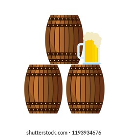 three beer barrel and glass cup foam