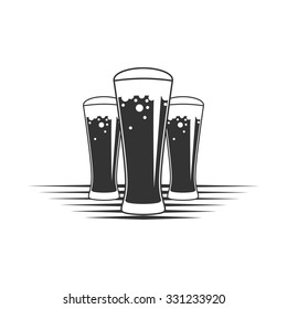 Three beer glasses isolated on white background