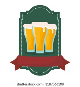 three beer glasses larger drink foam emblem