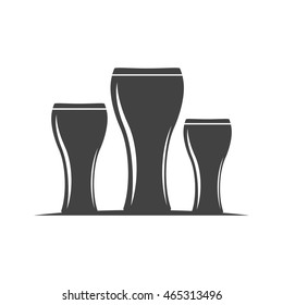 Three beer glasses. Weizen type. Black icon, logo element, flat vector illustration isolated on white background.