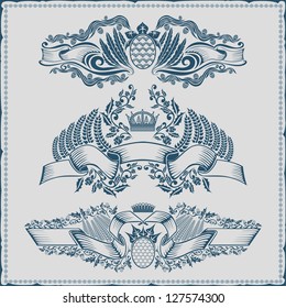 three beer label with ribbon grain hop element
