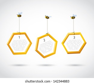 Three bees carry honeycombs - vector background