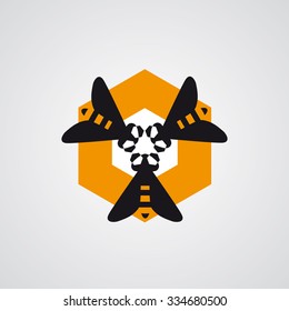 Three bees in the comb - vector logo design - pure honey logo