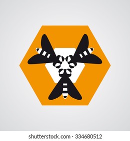 Three bees in the comb - vector logo design - pure honey logo