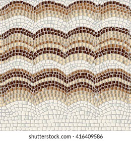 Three beige and brown waves on a light background imitate form of antique stone mosaic.