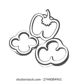 Three bell pepper slices in minimalist black and white line bellpepper food vegetable