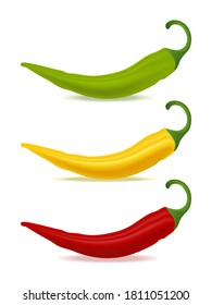 Three bell peppers long red yellow green