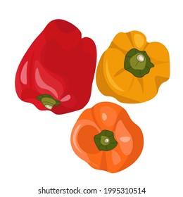 Drei Paprika: gelb, rot, orange
