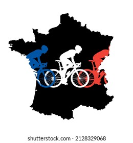 Tres bicicletas en la ilustración de la isla francesa. Concepto deportivo vector aislado sobre fondo blanco. Concepto del Tour de France.