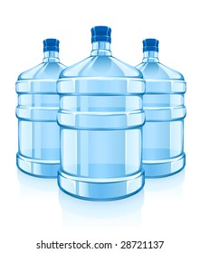 three big bottles with clean blue water drink - vector illustration