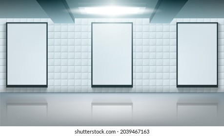 Three Big Vertical Banners On Metro Wall. EPS10 Vector