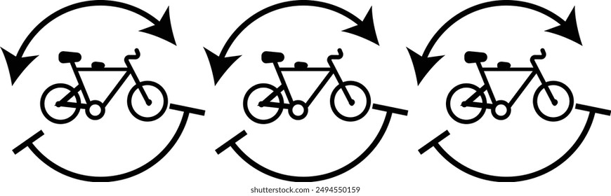 three  bike silhouette icons. Sporty road bicycle and casual city cruiser, male and female types. Simple vector illustration.