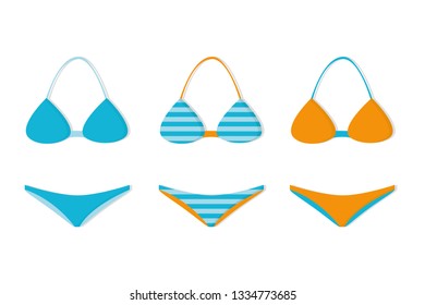 three bikinis blue and orange with different patterns vector illustration EPS10