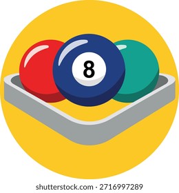 Três bolas de bilhar vermelho azul oito e azul azul ardente em uma piscina de rack bolas oito bola