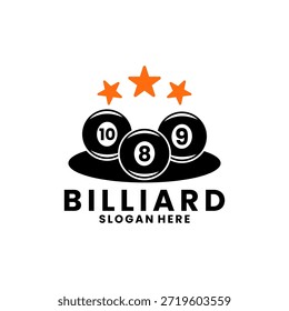 Tres bolas de billar con el diseño del logotipo de la estrella. Plantilla de Vector de diseño de logotipo de icono deportivo de billar
